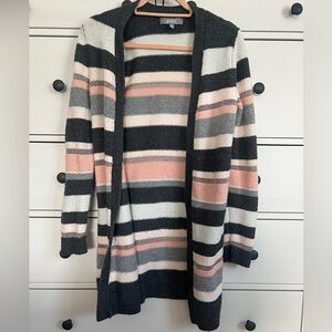 Marled Black and Pink Striped Cardigan